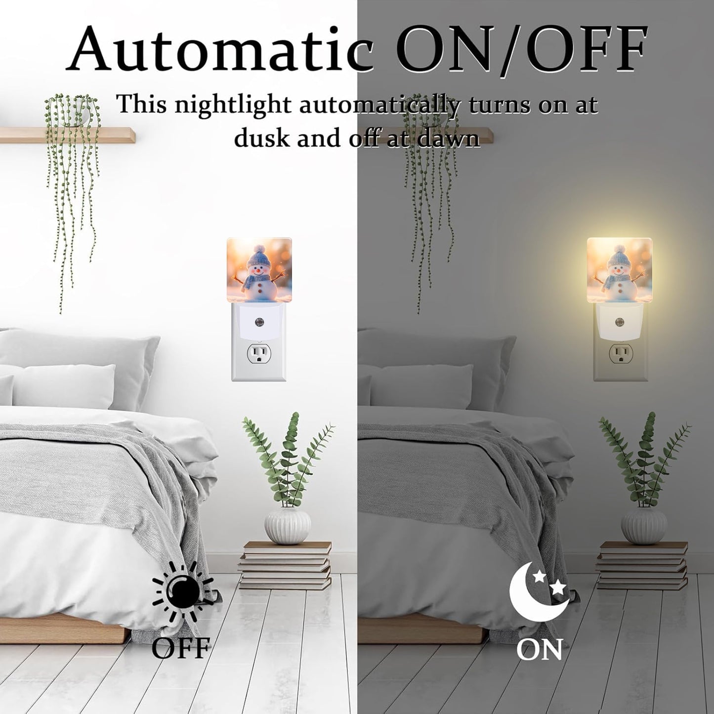 Cute Winter Snowman Night Light, Christmas Snowman in The Sun Dusk to Dawn Night Light Plug in,0.5w Energy Saving Sleep Friendly NightLight for Kids Boys Girls Home Decor