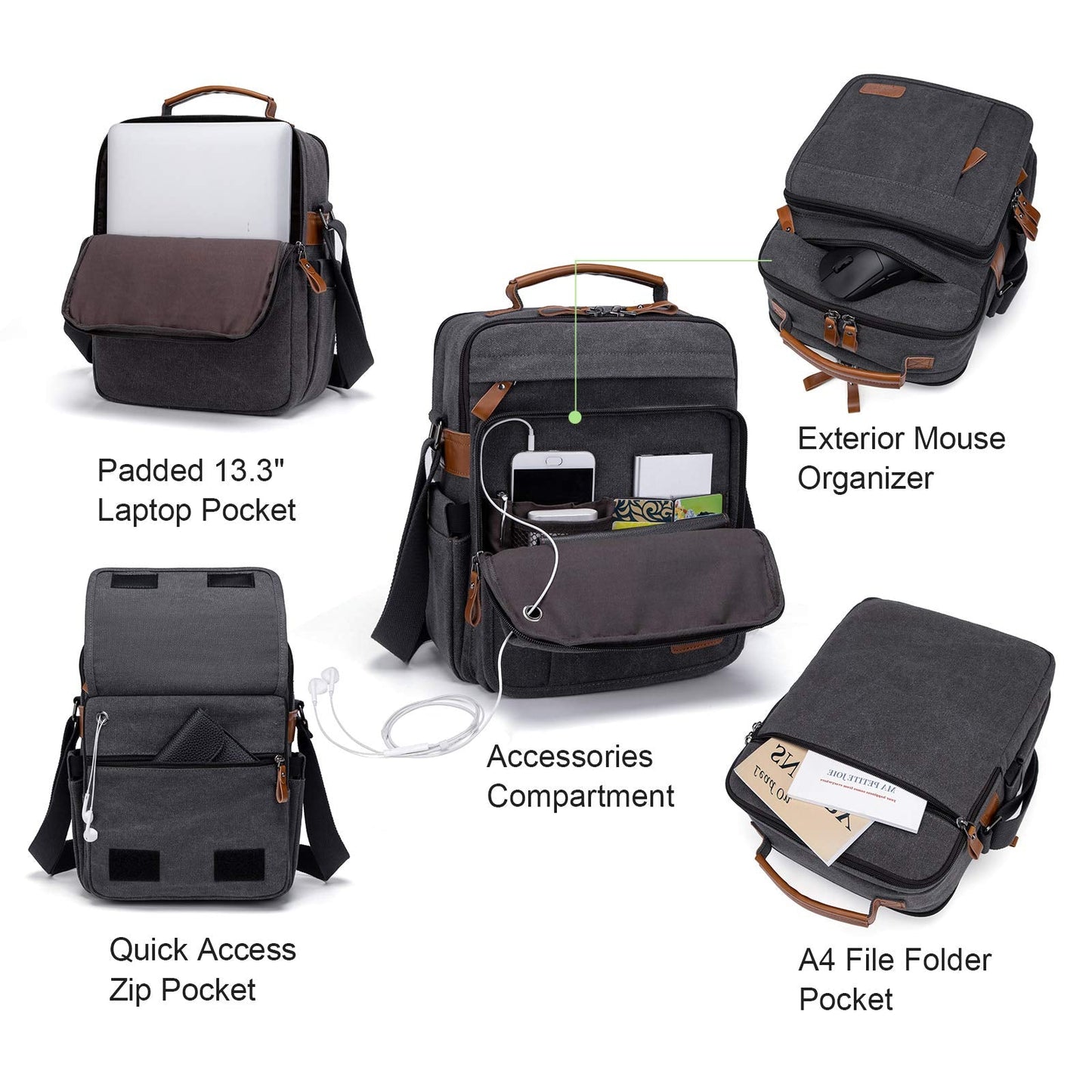 ESTARER 13-13.3 Laptop Bag for Men, Vertical Messenger Bag for 13-13.6'' Mac neo/air/pro Shoulder Bag Water-resistant Canvas