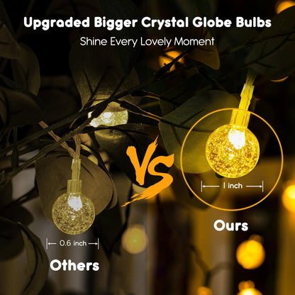 Minetom Crystal Globe String Lights Battery Operated - 17 ft 30 LED Globe Fairy Lights with Remote and 8 Modes, Waterproof for Bedroom Tent Loft Camping Porch Patio Party Wedding Decor, Warm White