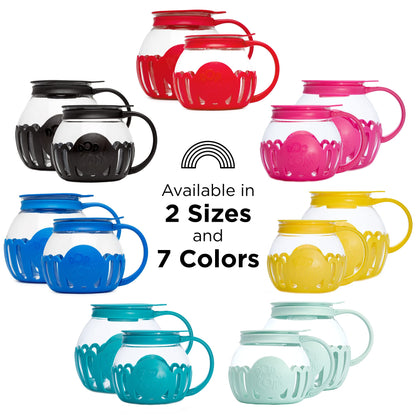 Ecolution Patented Micro-Pop Microwave Popcorn Popper with Temperature Safe Glass, 3-in-1 Lid Measures Kernels and Melts Butter, Made Without BPA, Dishwasher Safe, 3-Quart, Blue