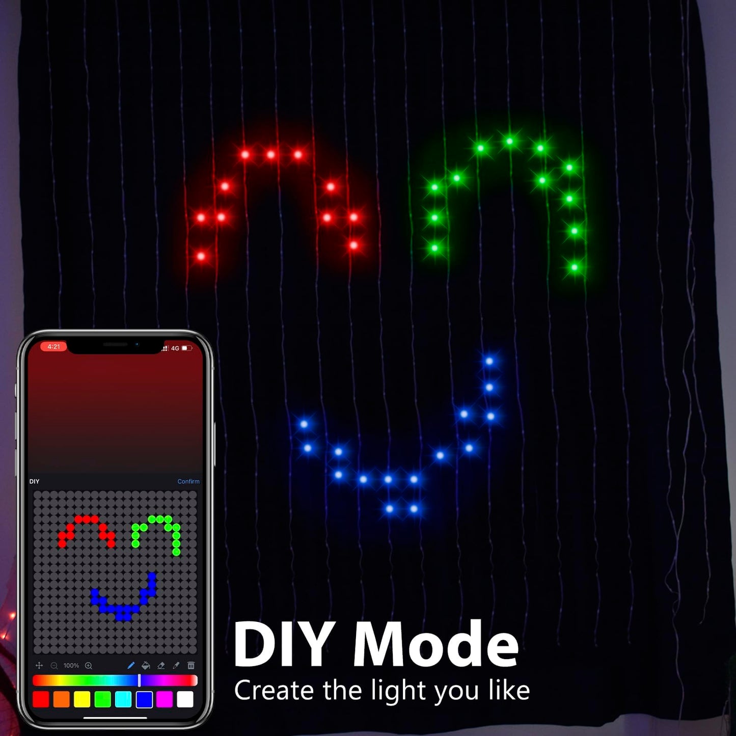 Amposei Smart Curtain Lights, 540 LEDs Curtain String Lights Outdoor, Smart Christmas Lights, Dynamic DIY Light, Music Sync Color Changing Holiday Lights with APP Remote Control for Backdrop Bedroom