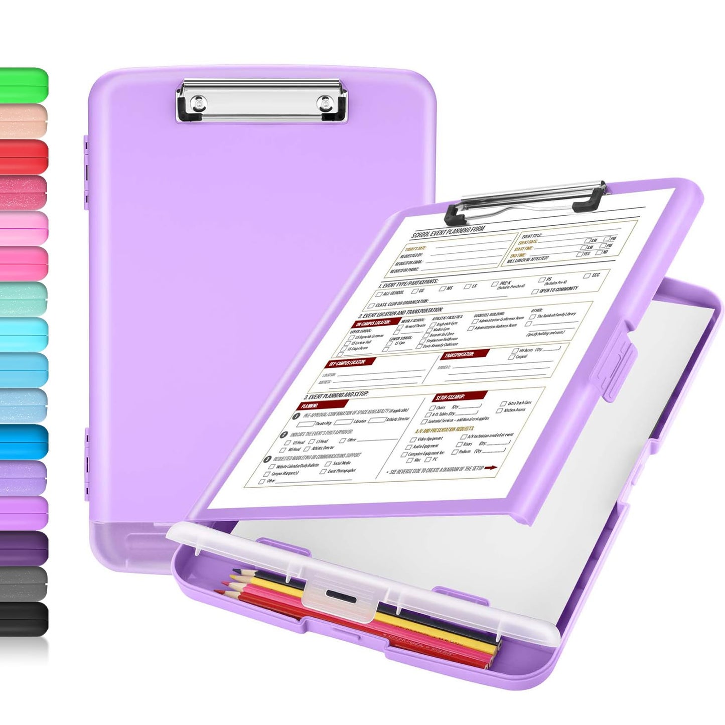 Sooez Clipboard with Storage, Clip Board 8.5 x 11 with Pen Holder, Plastic Organization Case Box for Letter Legal A4 Size Paper, Low Profile Clip, Nurses Teachers Must Haves, School & Office Supplies