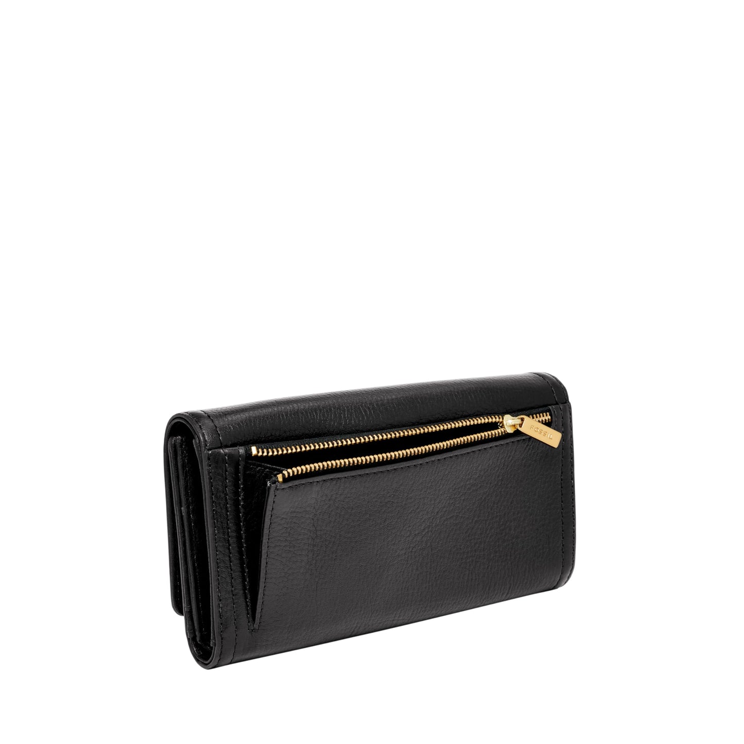 Fossil Women's Wallet, Logan Leather Wallet RFID Blocking Flap Clutch Organizer, Black