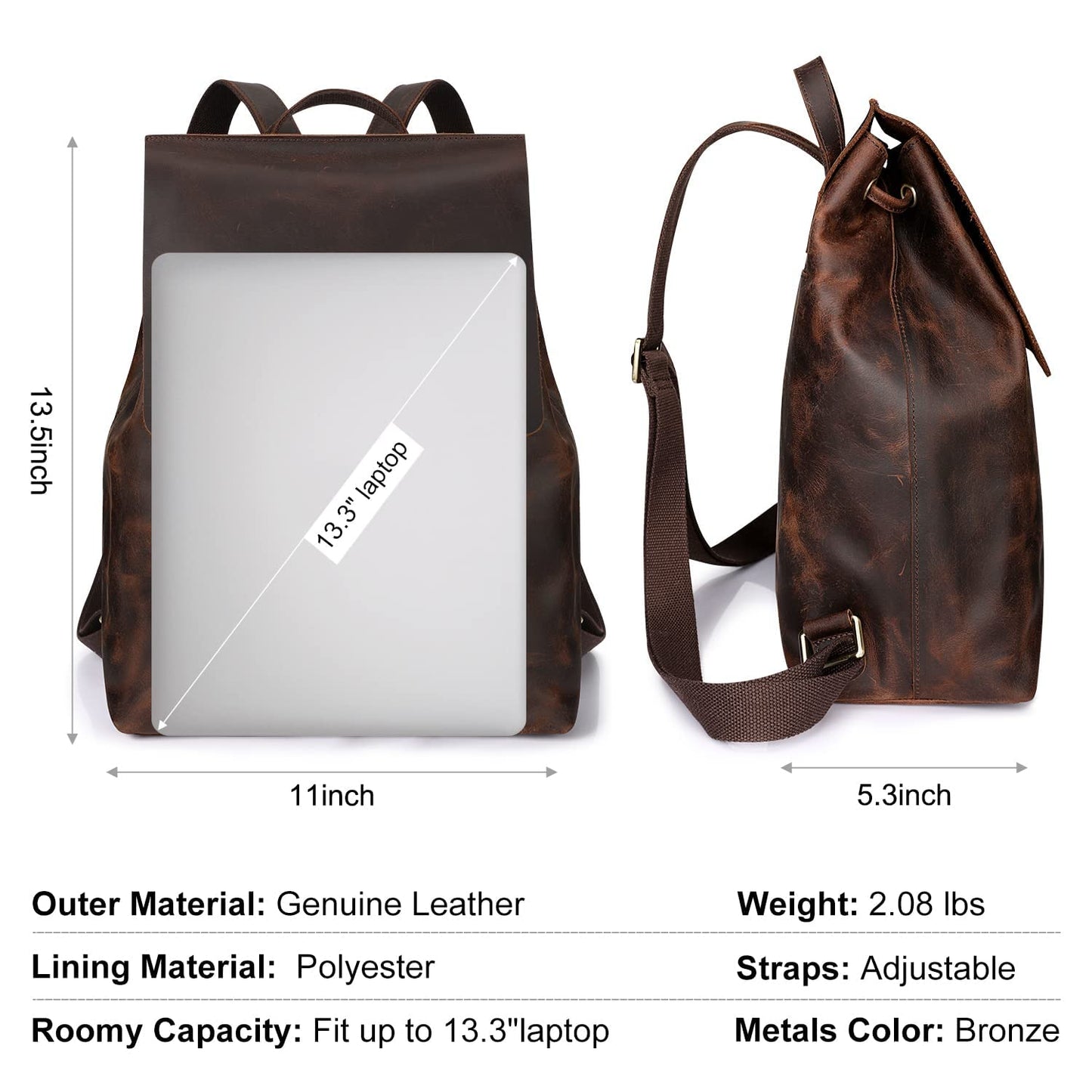 S-ZONE Women Genuine Leather Backpack Purses Fashion Rucksack Travel Daypack with Luggage Sleeve