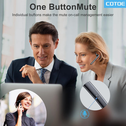 COTOE Bluetooth Headset V5.3, Wireless Earpiece with 500mAh Charging Case 72Hrs Talking Time Hand-Free Headphones with Noise Canceling Mic for Office/Driving/Business,Black