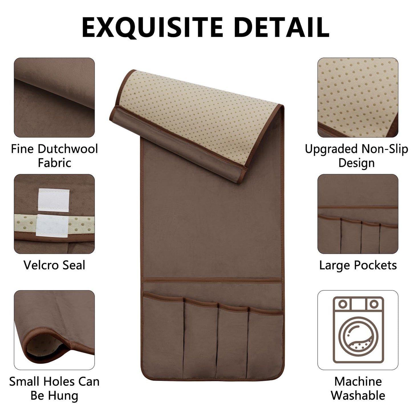 WETRBWEH Remote Control Holder for Armchair, Couch Caddy Organizer TV Remote Holder for Bed Storage 5 Pockets, Remote Caddy Bedside Organizer Bedside Table Organizer (Brown, 35"x12.4")