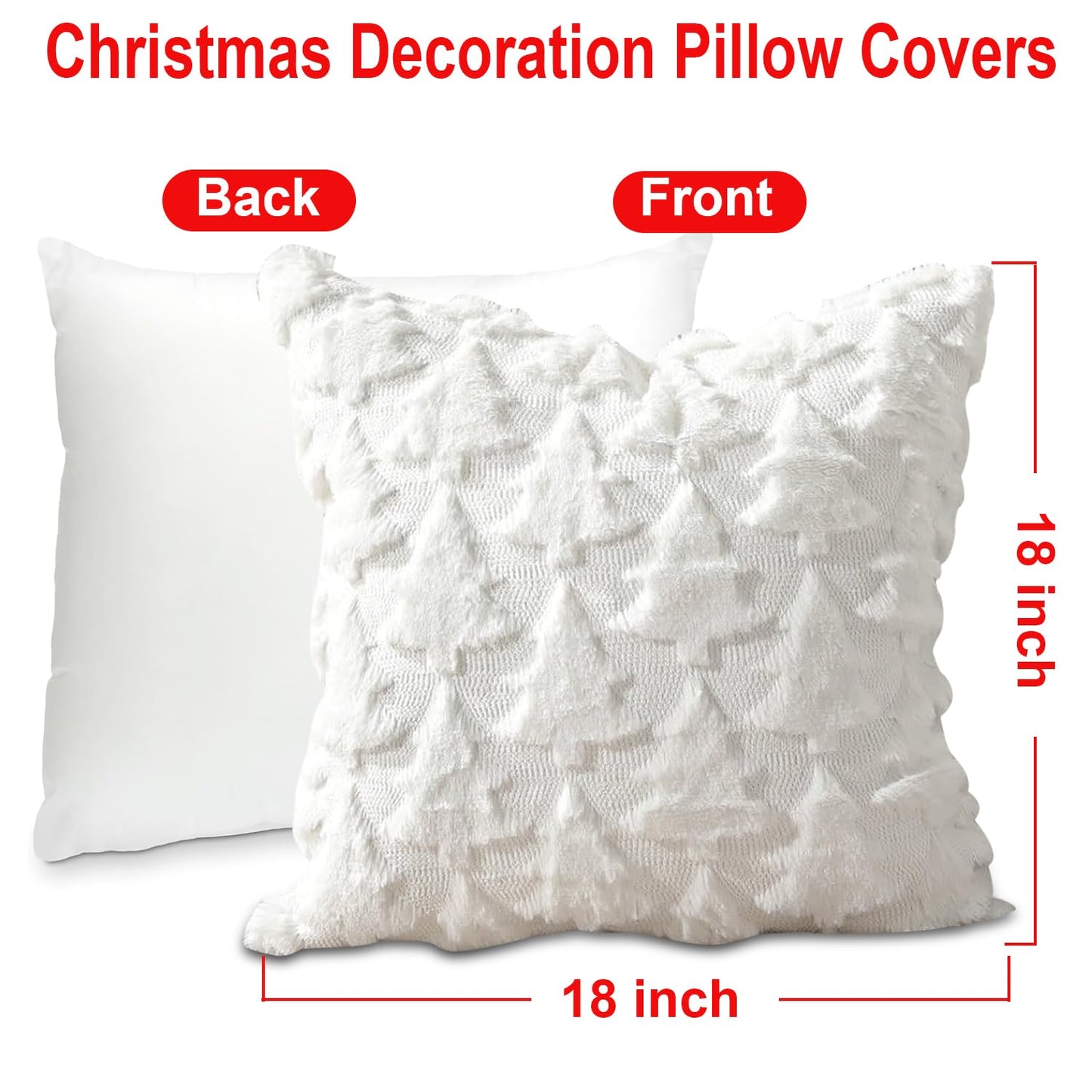 TOYPOPOR Christmas Pillow Covers 18'' x 18'' Set of 2, Soft Faux Rabbit Fur 3D Embroidery Christmas Tree Throw Pillow Covers for Holiday Christmas Decor Sofa, Couch, Skin-Friendly, Invisible Zipper