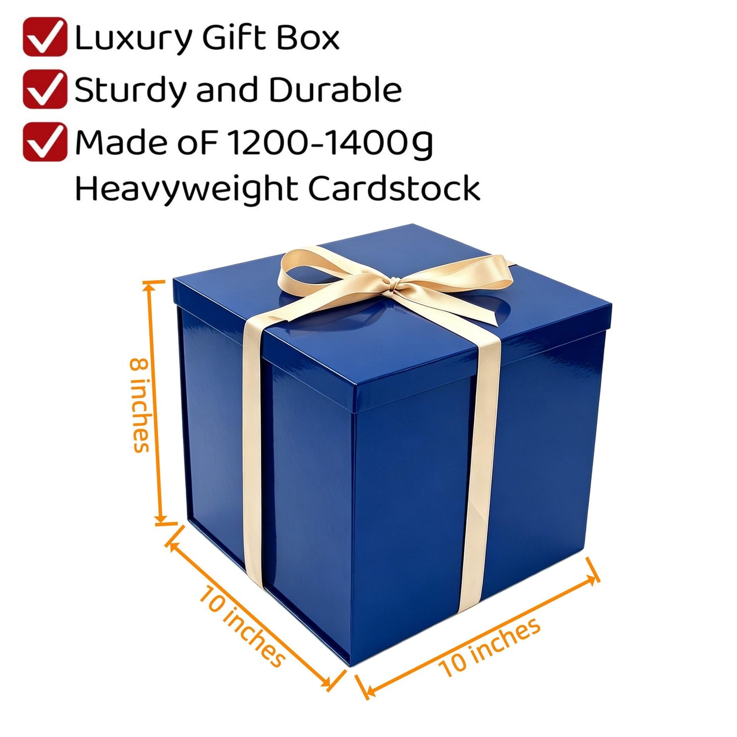 PACKGILO Gift Box 10x10x8 Inches，Blue Gift Box with Lid for Christmas，Anniversary，Birthday，Square Boxes with Crinkle Paper，Ribbon，Alphabet Stickers