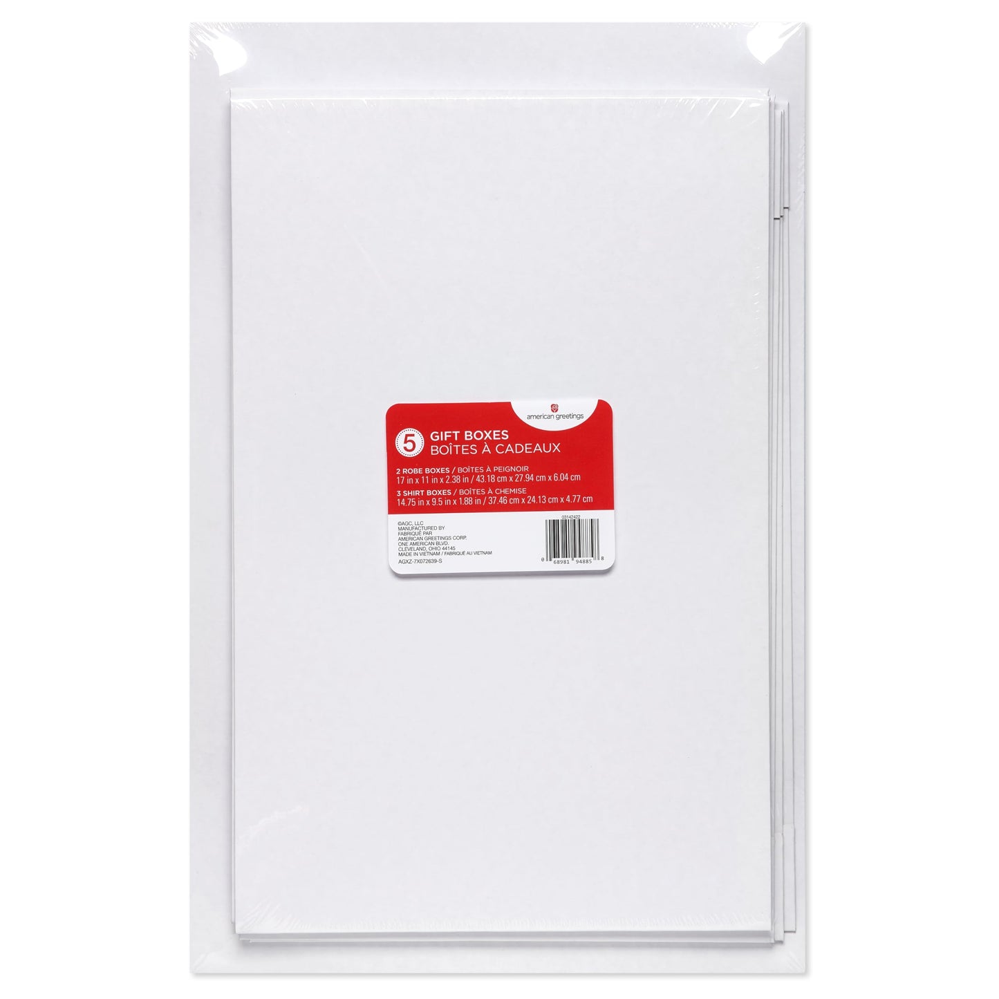American Greetings White Gift Boxes with Lids for Presents, Assorted Sizes (3 Medium Shirt Boxes, 2 Large Robe Boxes) for Christmas, Birthdays, Baby Showers, Weddings, Graduation, or Any Occasion