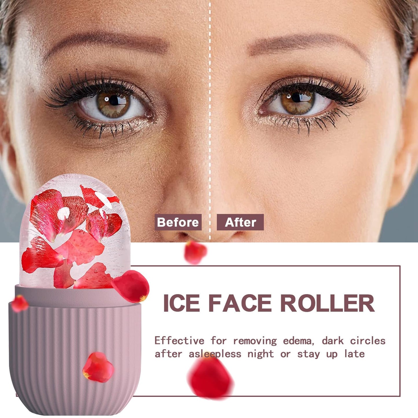 XHJRI Ice Cube Roller Massager for Face, Eyes and Neck Naturally Conditioning and Skin Care,De-Puff Eye Bags,Reduce Migraine Pain,Reusable Massage Silicone Ice Mold (Pink)