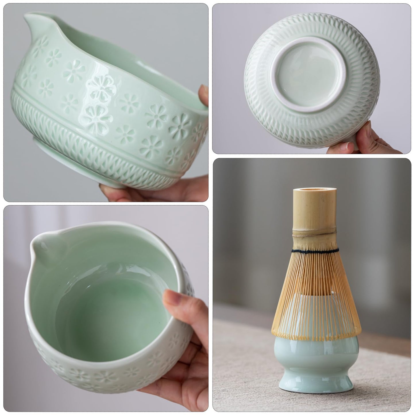 Buucup Matcha Whisk Set, Ceramic Matcha Kit Set Includes Matcha Bowl, Matcha Whisk and Holder, Bamboo Scoop, Scoop Rest, Sifter and Tea Towel - 7 Pcs Matcha Kit for Matcha Lovers (Mint)