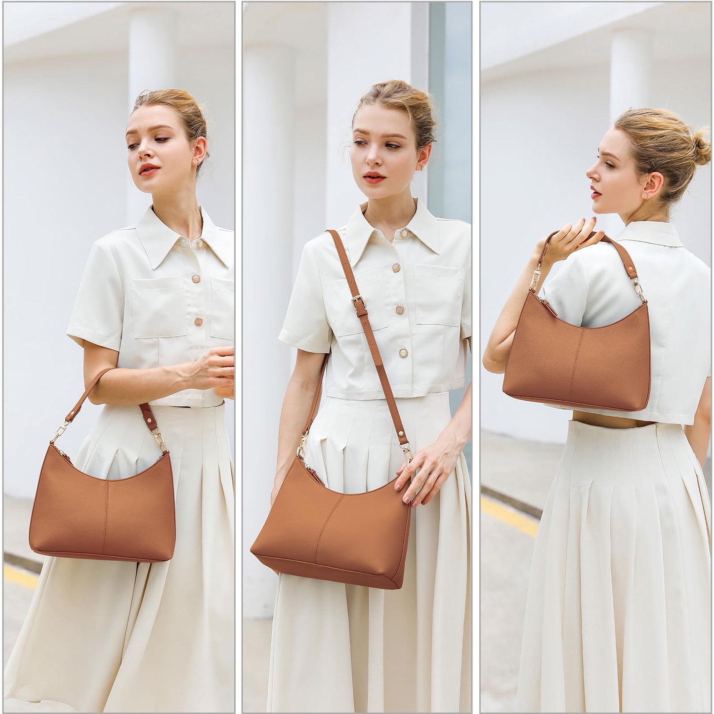 Keyli shoulder bag for women Small Tote Handbags Purse Trendy Zip Leather Crossbody Bags with Adjustable Strap Brown