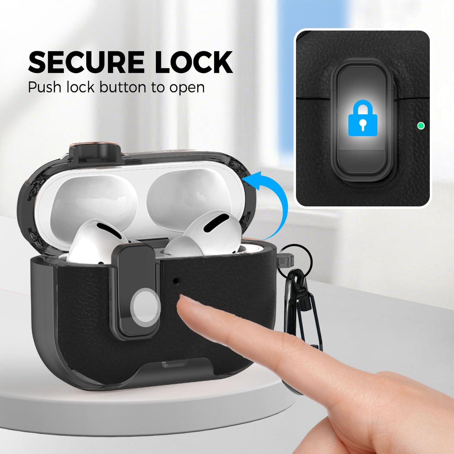 for AirPods Pro 3 Case 2025 3rd Generation with Cleaner Kit,Black Leather Protective Cover with Lock/Stand Compatible with Apple New Air Podspro3,Headphone Case Funda with Carabiner Accessories 4 Men