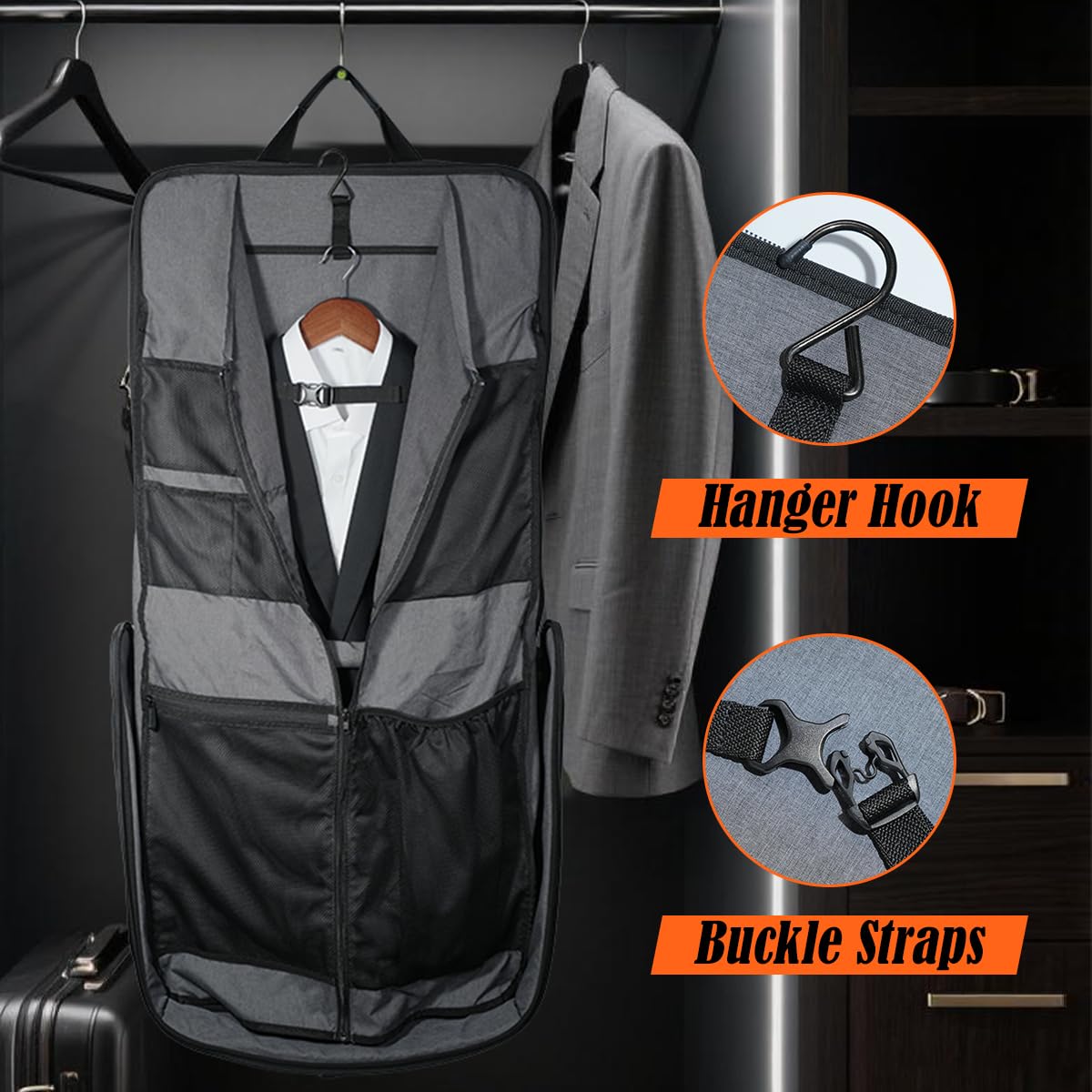 WELKINLAND 3-Suits Garment Bag for Travel with Toiletry Bag, 30L-Large Suit Carry On Garments Bag for Travels, 15-Pockets Suits Holder Travel Bags, Wrinkle-Free Suit and Dress Garment Bag for Travels