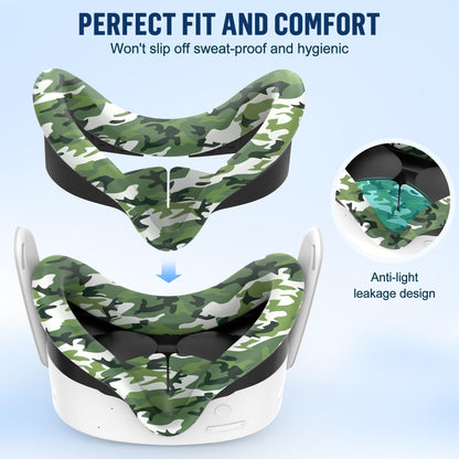 Silicone Cover Set Compatible with Meta Quest 3S Accessories, VR Protector Face Cover, Controller Grips, Front Shell Headset and Lens Protective for Oculus/Meta Quest 3s Accessories(Camouflage Green)