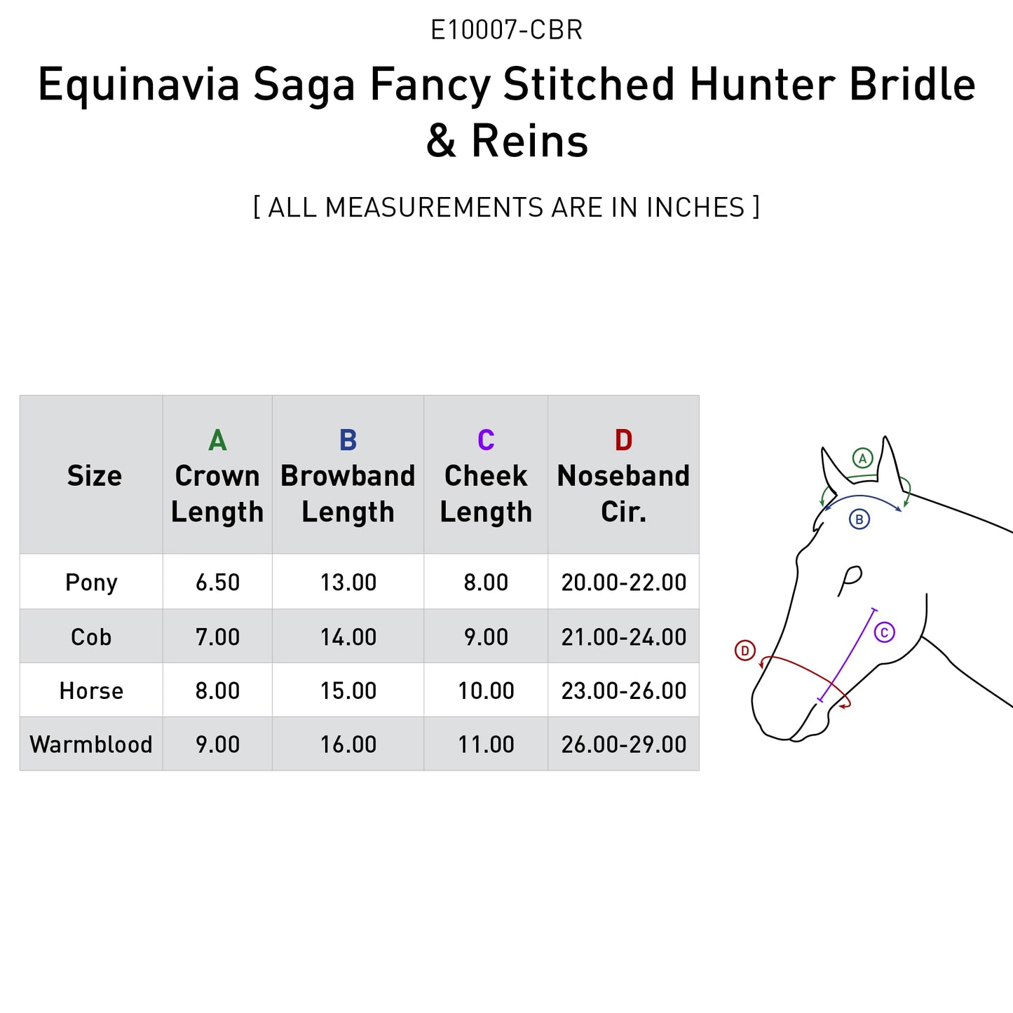 Equinavia Saga Adjustable Padded Fancy Stitched Hunter Bridle with Reins - Chocolate Brown - Pony