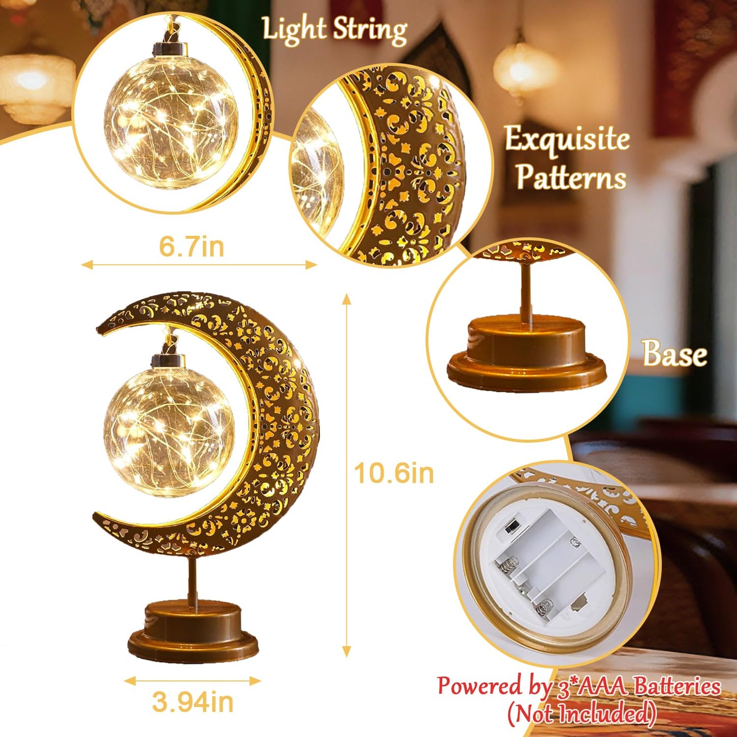 Moon Lamp, Ramadan Decorations for Home, Eid Mubarak Decorations, Ramadan Lights Decorations, Enchanted Lunar Lamp, Ramadan Home Table Decor, Galaxy Light, Moon Night Light, Battery Operated Lamp