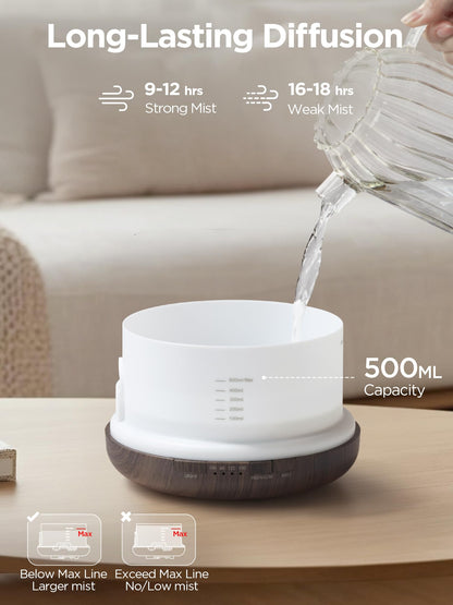 InnoGear Aromatherapy Diffuser & 10 Essential Oils Set, 500ml Essential Oil Diffuser with Remote Control Ultrasonic Cool Mist Scent Humidifier Vaporizer Auto-Off Timer for Room Office Home, Yellow