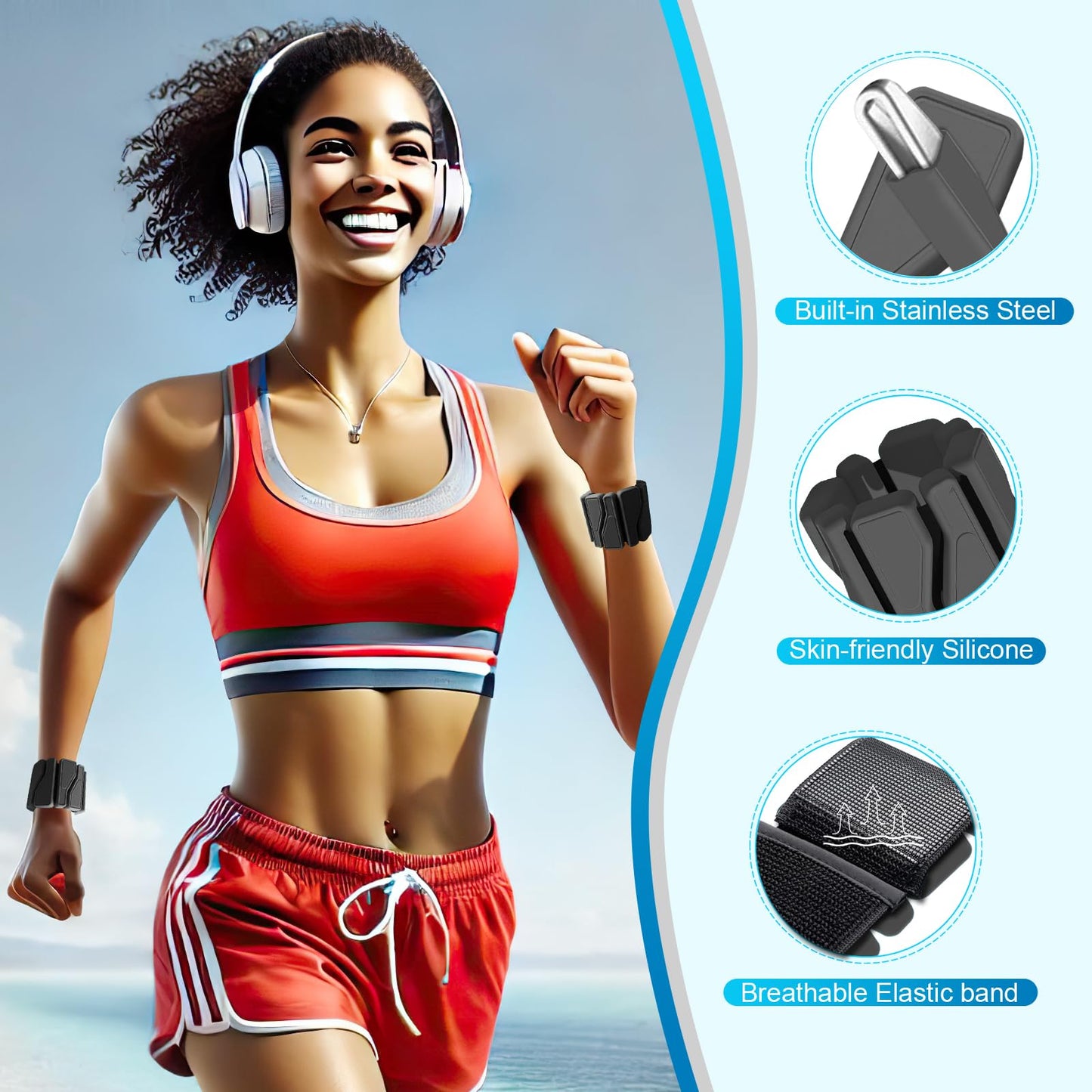 ADLIFE Adjustable Wrist Ankle Weights for Women Men Kids, 2 Lbs Wearable Arm Leg Weights Set of 2(1 Lb Each), Weighted Wristbands Exercise Weights for Walking Running Pilates Yoga Travel Pool Exercise Home Gym Workout-Black
