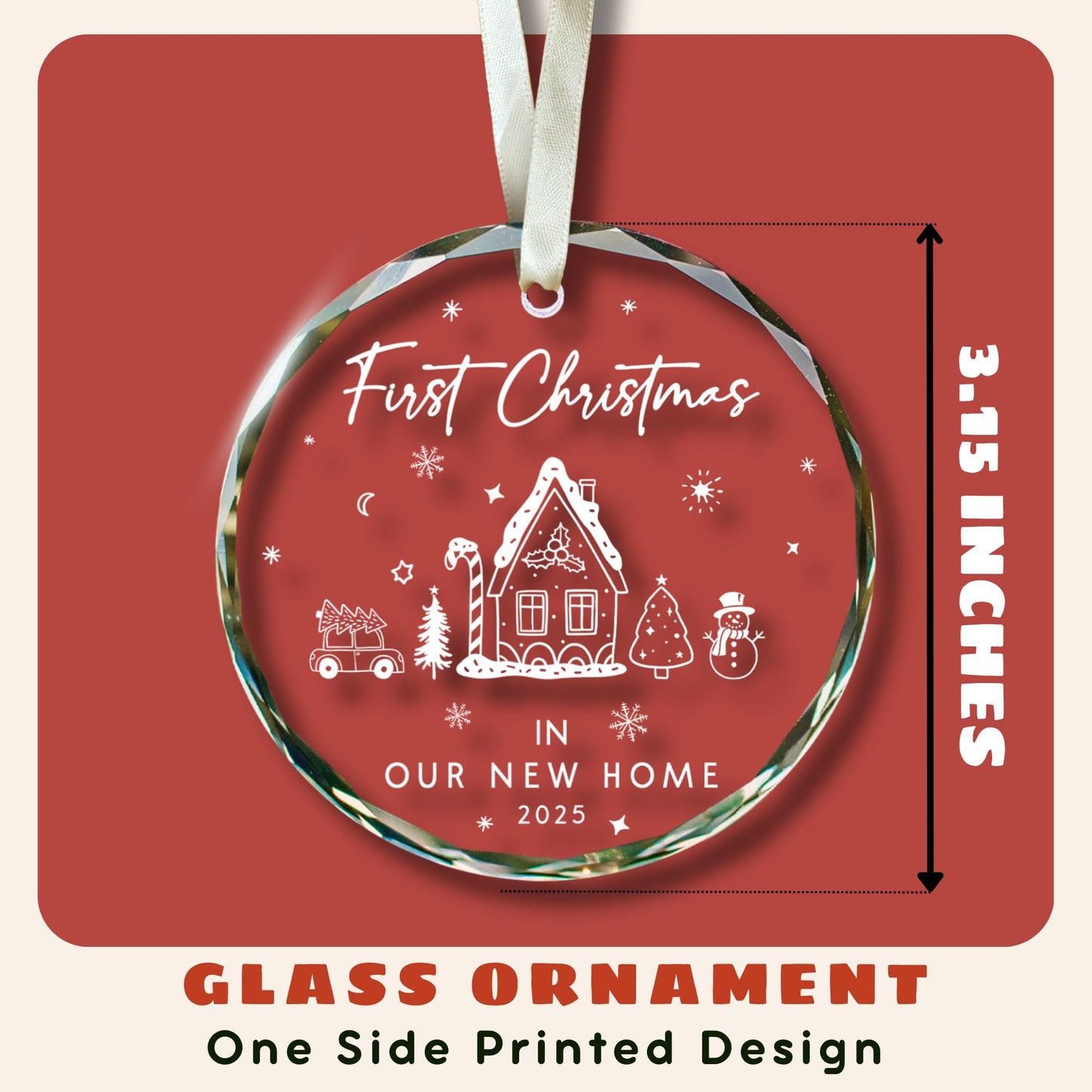 TUMSHANIP New Home Ornament 2025 - First Home Christmas Ornament 2025 - House Warming Gifts New Home - Housewarming Gift Presents for Women, Couple - New House Owners Gift Ideas - Glass Ornament