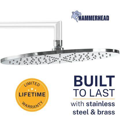 HammerHead Showers® Solid Metal 12 Inch Rainfall Shower Head, Large Rain Shower Head, 2.5 GPM High Flow Shower Head Optimized for Pressure, Wall-Mounted or Ceiling Rain Shower Head, Chrome