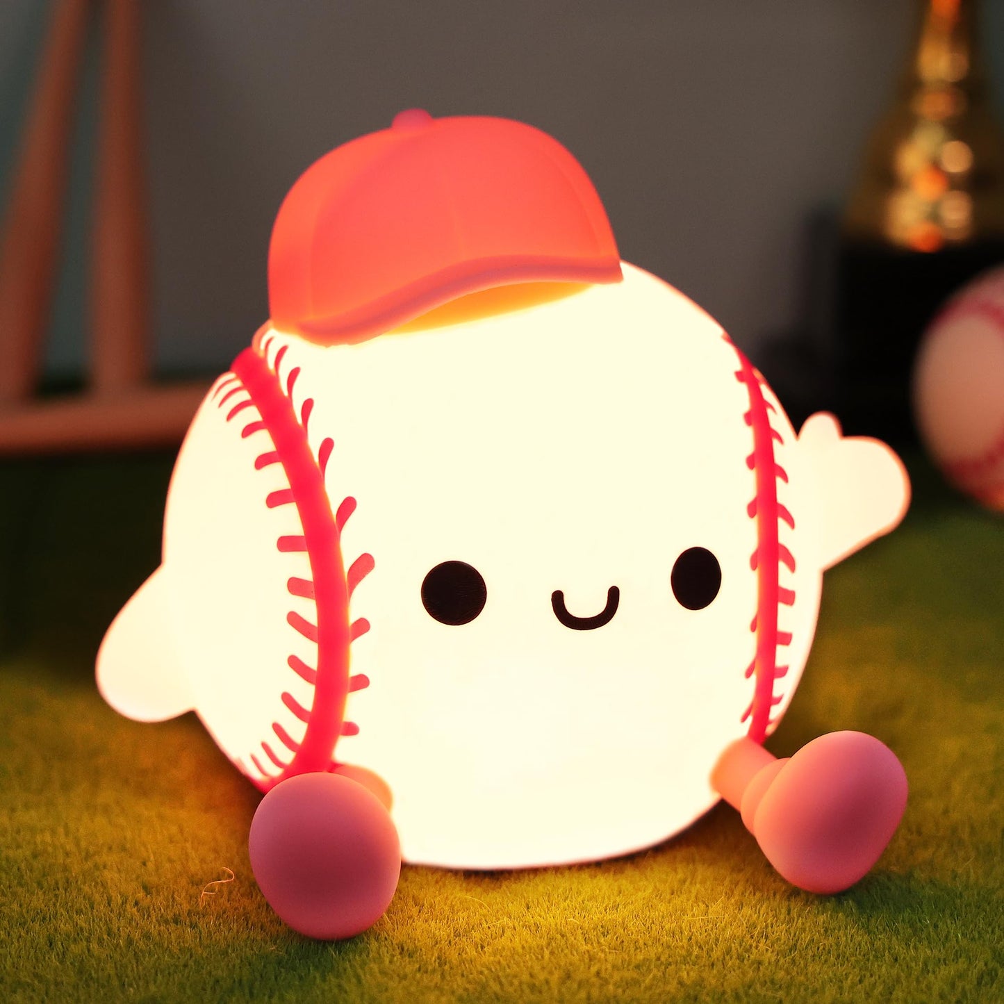 Softball Night Light, Gift for Girls Softball Players, Silicone Rechargeable Nursery Dimmable Baseball Lamp, Soft Touch Sports Themed Nightlight, Cute Room Decor Birthday Gift for Kid Teen Athlete