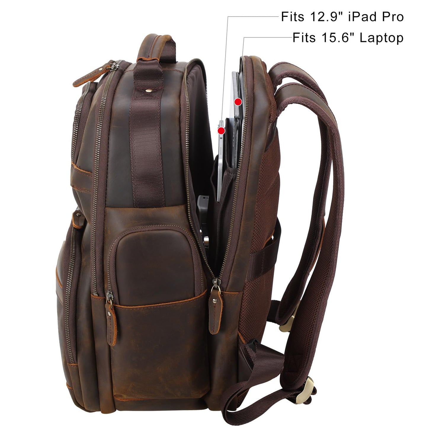 TIDING Full Grain Leather Backpack for Men 15.6 Inch Laptop Bag Large Capacity Business Travel Hiking Shoulder Daypacks