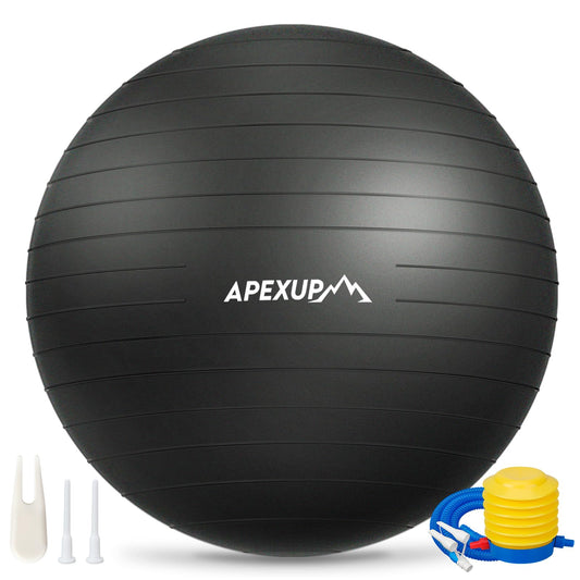 APEXUP Yoga Ball Exercise Ball Anti Slip Heavy Duty for Fitness, Balance & Core Workout, Balance Training, Pregnancy & Physical Therapy, 5 Sizes (L (23"~26") 65cm, Black)