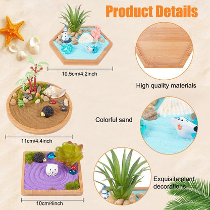 WEBEEDY Japanese Miniature Zen Garden Kit Miniature Ocean Beach Sandbox Decorations Mini Zen Garden Accessories for Christmas Home Office Desktop Decor Gift,Diameter 4/4.2/4.4"(10/10.5/11cm)