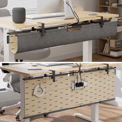 2-in-1 Under Desk Cable Management Tray & Privacy Panel, Dual-Sided Felt Cord Organizer to Hide Wires and Clutter, Desk Mount Cord Holder for Office and Home, Clamp or Screw Mount (Gray/Khaki, 45.2")