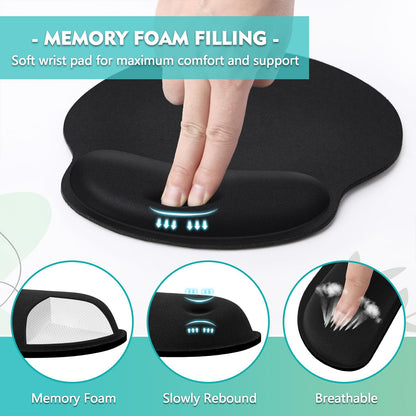 Mouse Pad and Keyboard Wrist Rest- Ergonomic Wrist Pad for Computer Keyboard and Mouse Pad, Memory Foam Wrist Support for Comfy Typing (Mouse pad Set, Classic Black)