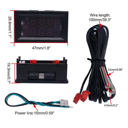 weideer Digital Thermometer Dual LED Display Fahrenheit to Centigrade Adjustable DC 4-28V -67~+248℉/-55～+120℃ High Accuracy Temperature Gauge Sensor with 2 Waterproof NTC Probes K-017