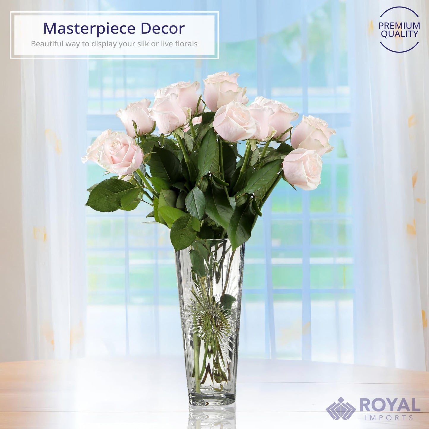 Crystal-Look Glass Flower Vase Centerpieces for Tables 11.5" x 5" Star Design Glass Vase Candle Holders Wedding Decor Vases for Centerpieces, Home & Event Decorations - Royal Imports
