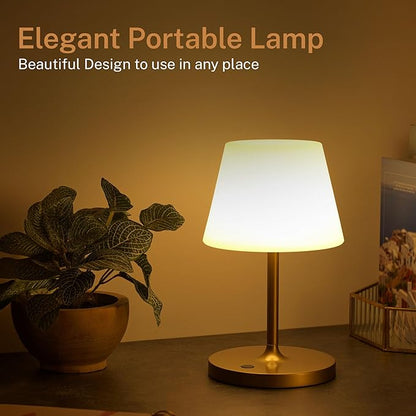 Outdoor Battery Operated Table Lamp & Power Bank - 5000mAh Rechargeable Battery Powered, Touch Dimmable, 3 Color Temperatures, IP44 Waterproof Lamp Light for Home, Patio Use - 9.6 In Modern Brass