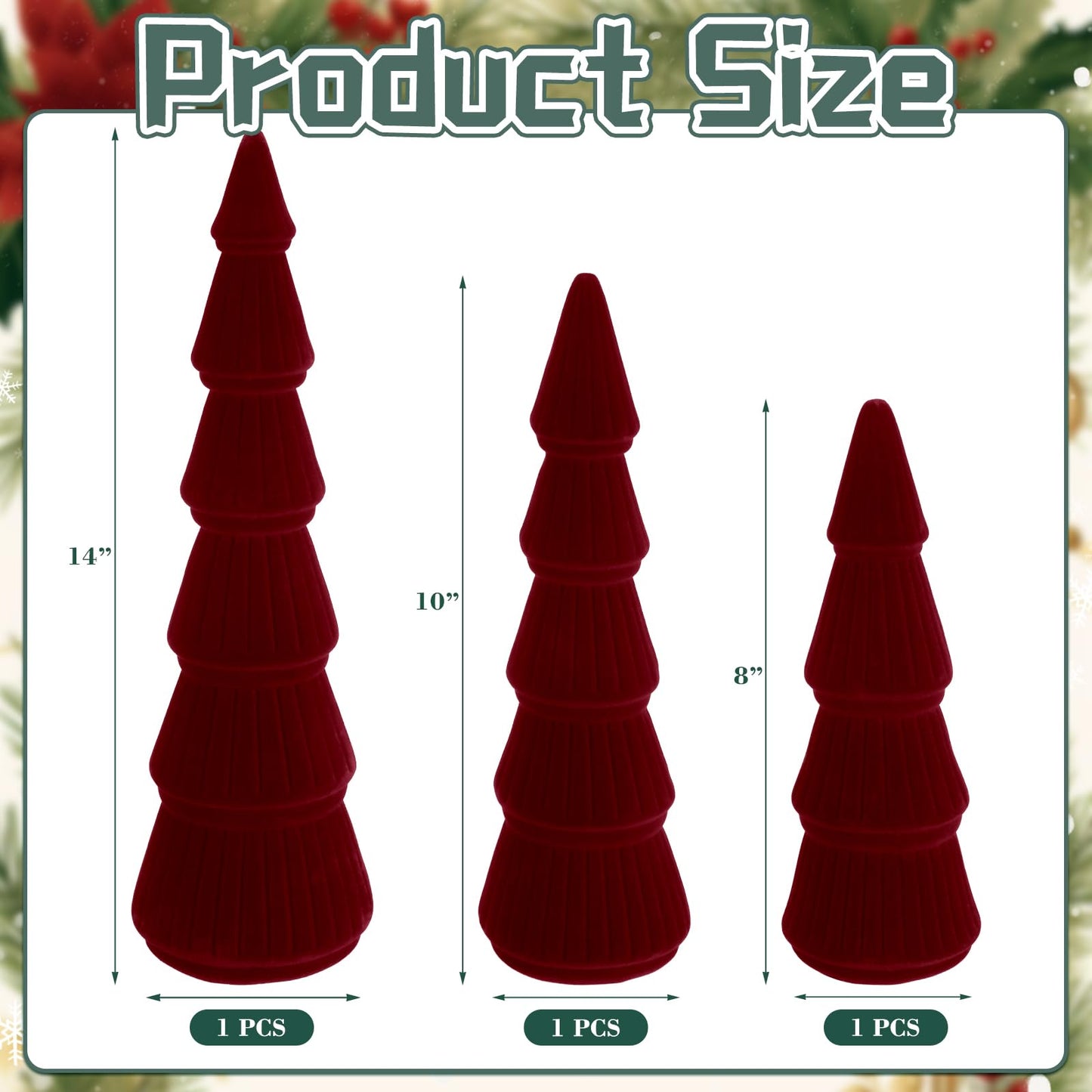 Bucherry 3 PCS Velvet Christmas Tree Figurines Decoration - 8" 10" 14" Modern Cone Christmas Tabletop Home Rustic Centerpiece Set for Winter Holiday Mantel Entryway Party Decor(Burgundy)