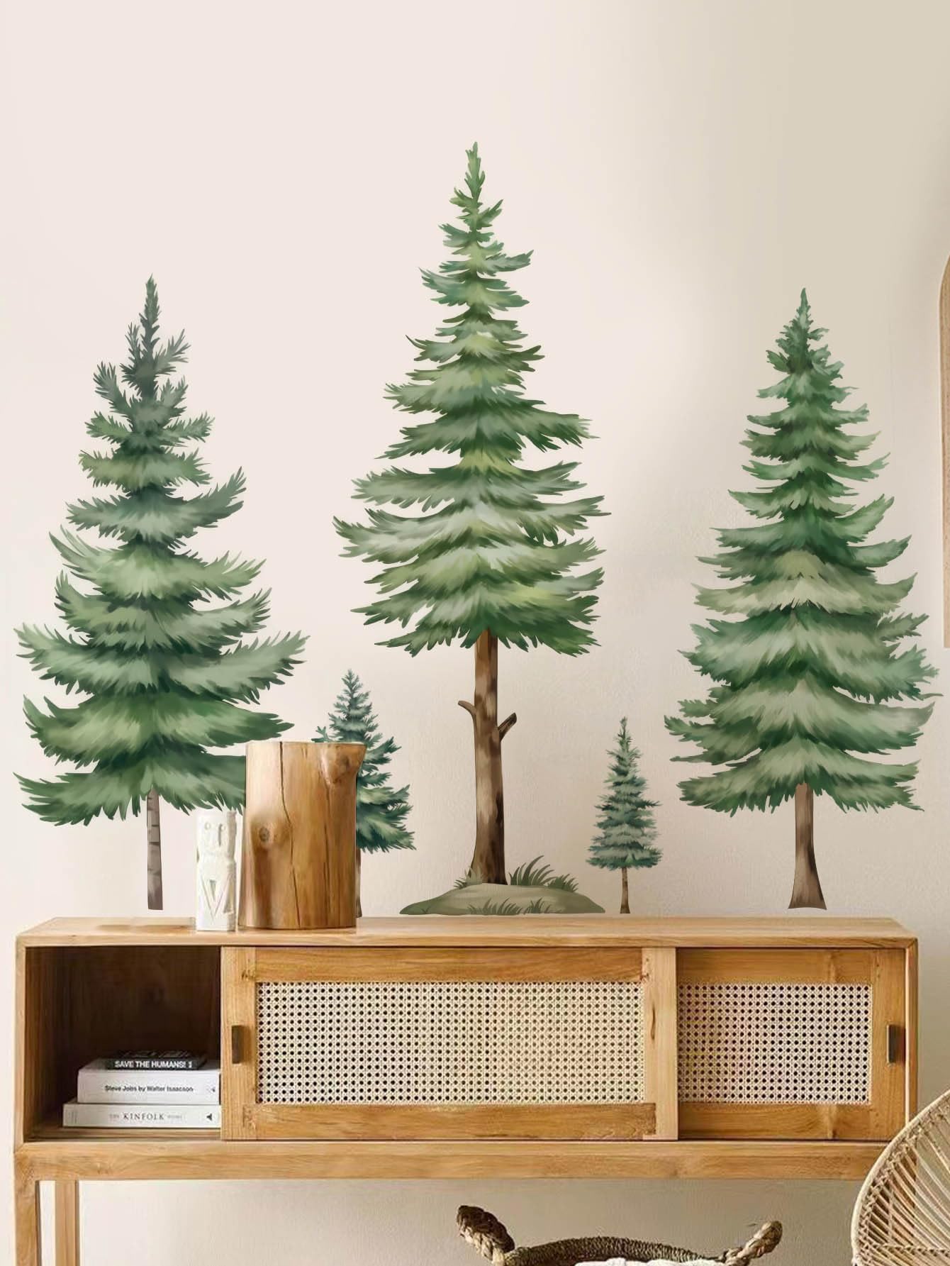 Fir Tree Wall Decals, Large Green Christmas Tree Pine Forest, Peel and Stick Removable Vinyl Wall Stickers for Living Room Bedroom Home Decor