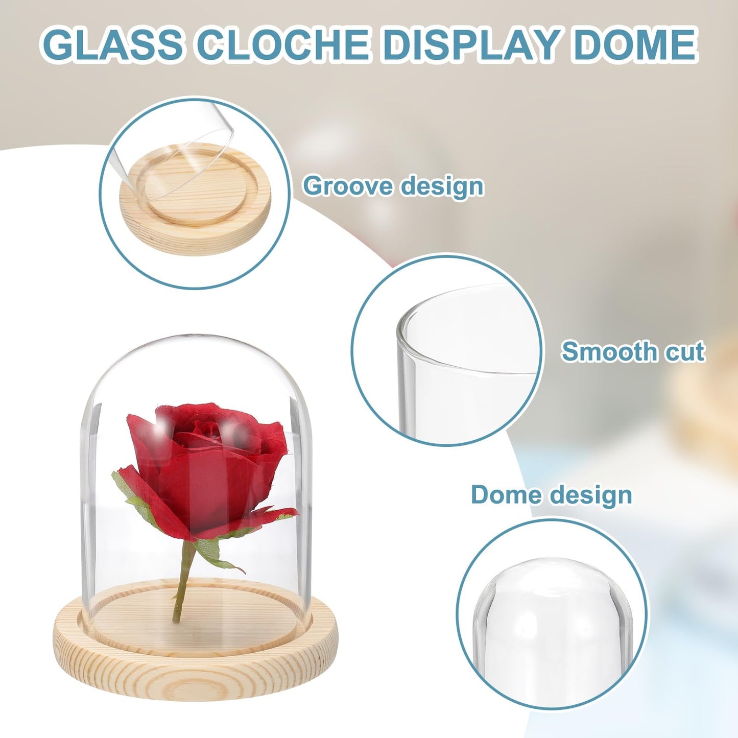 uxcell Glass Cloche Display Dome, 4.7" x 3.5" Glass Dome Display Case Wood Base Tabletop Jar Case Decorative Bell Jar for Plant Home Decor Office Wedding Party, Natural