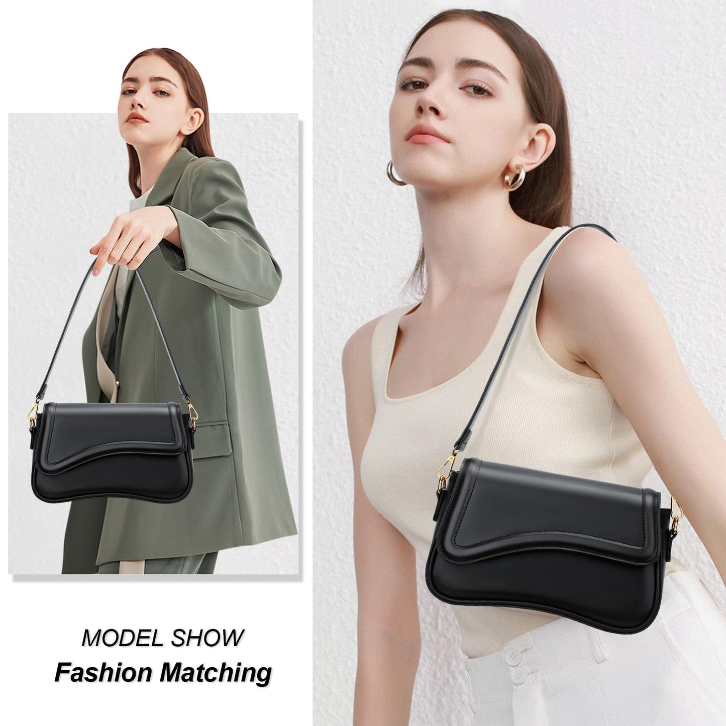 KKXIU Shoulder Bag for Women Small Clutch Purses Cute Hobo Handbag Trendy Underarm Bag-Black