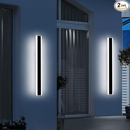 2 Pack Modern Outdoor Wall Sconce, 31.4inch LED Outside Wall Light Fixture, IP65 Waterproof, 6000K Cold White, Black Minimalist Exterior Lighting Patio Lamps for House, Porch, Garage