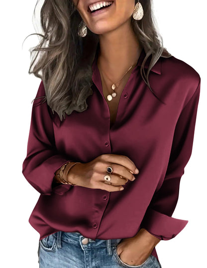 Zeagoo Satin Blouses for Women Silk Button Down Shirts Long Sleeve Business Casual Tops