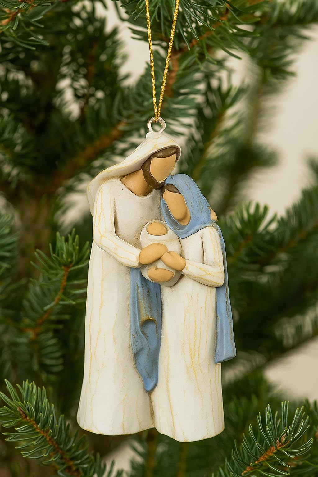 Holy Family Nativity Scene Hanging Christmas Ornament – Hand-Painted Resin Décor Religious Gift Keepsake for Xmas Tree or Wreath, Mary Joseph and Baby Jesus Figurine (Holy Family)