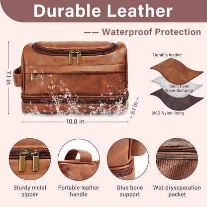 Personalized Toiletry Bag for Men, Father Day Gift for Dad, Graduation Gifts for Men Him, Leather Custom Engraved Travel Shaving Bag, Gift for Birthday, Anniversary, Groomsmen, Boyfriend, Husband