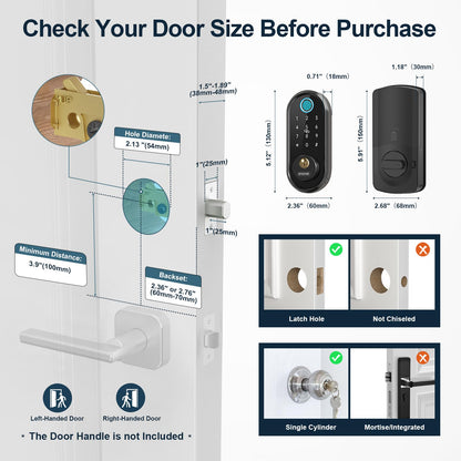 Smart Keyless Entry Door Lock - Fingerprint Electronic Deadbolt Touchscreen Keypad SMONET Biometric Digital Bluetooth Door Lock Smart Deadbolt Compatible with Alexa for Homes and Hotel