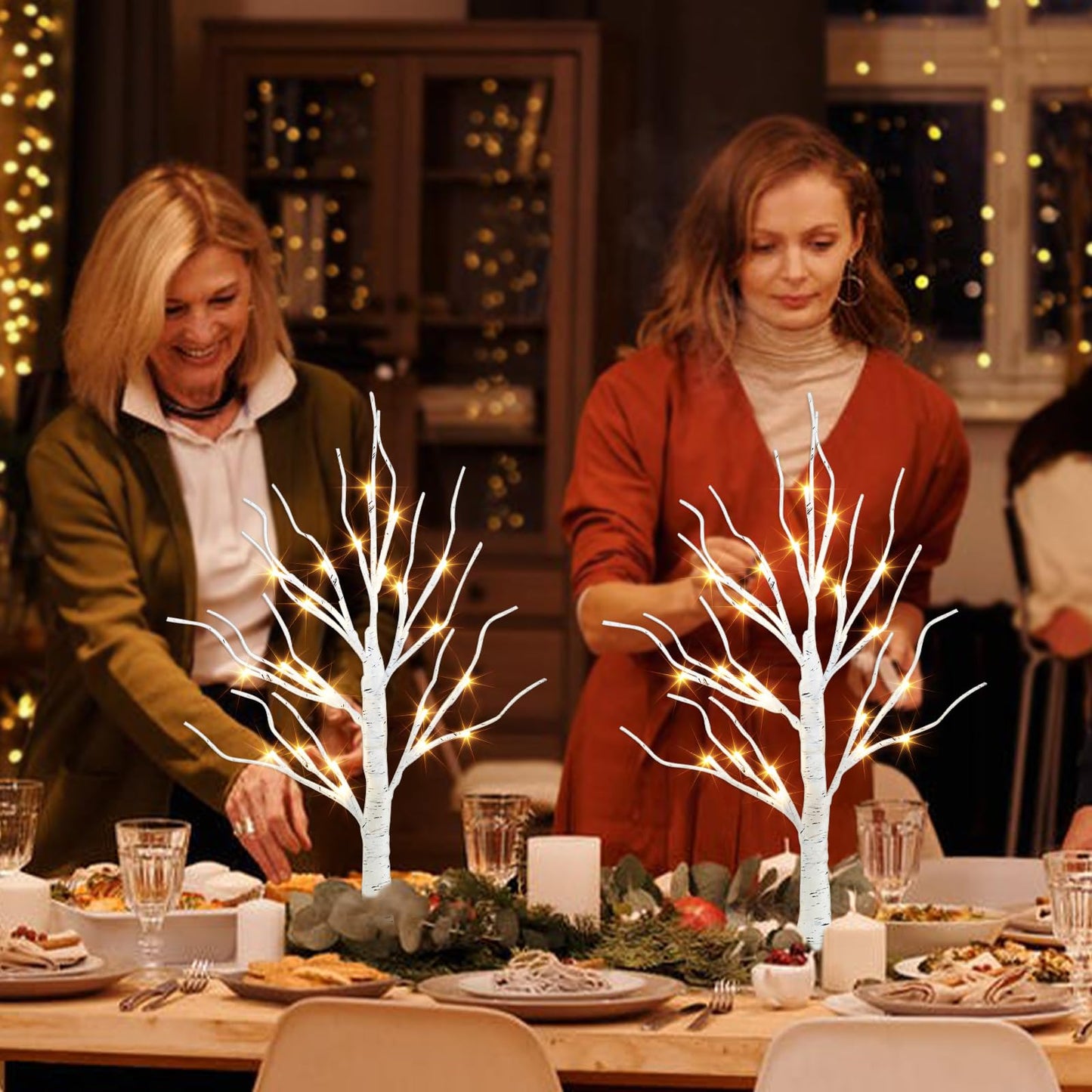 PEIDUO Home Decor, 2FT Birch Tree with LED Lights, Warm White Light up Tree Lamp, Artificial Trees for Home Table Inside, Battery Powered, Timer (2PK)