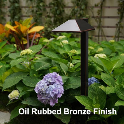 GOODSMANN Low Voltage Landscape Lights - Wired Outdoor Pathway Lights, 0.7W LED, 100 Lumen, Oil Rubbed Bronze Finish, Warm White, Metal Stakes