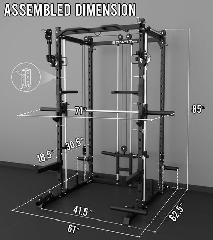 Eonfit E3 Smith Machine with 3D Rotating Arm for Home Gym Equipment, Multi-Function Power Cage Squat Rack with Cable Crossover LAT Pulldown Pulley System All in One (Black, PRO)