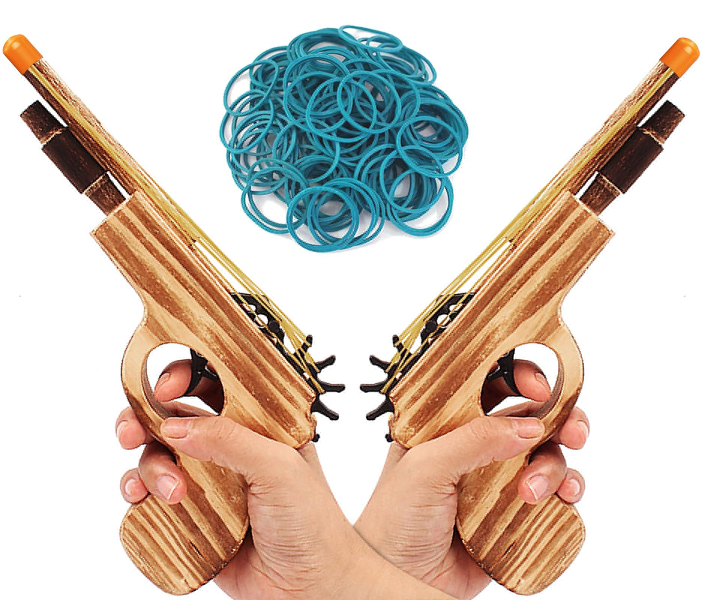 2 Pcs Wooden Rubber Band Gun Quality Wood & Handmade Kids Outdoor Toy 9 Inches Length