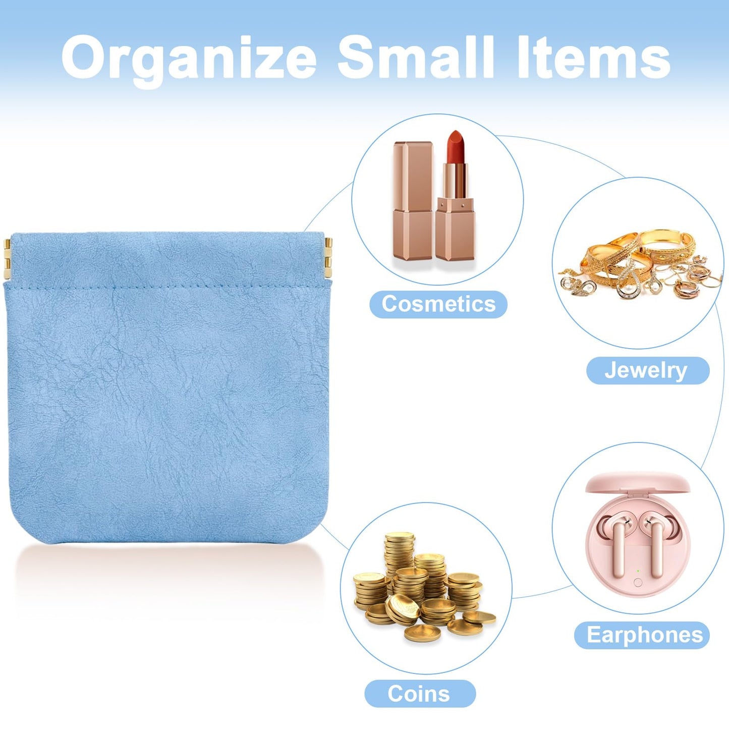 4Pcs Small Makeup Bag for Purse, Mini Leather Pocket Cosmetic Bag for Women, Small Lipstick Purse Pouches for Purse, Small Coin Purse Organizer Pouches, Portable No Zipper Makeup Pouch (Blue, Green)