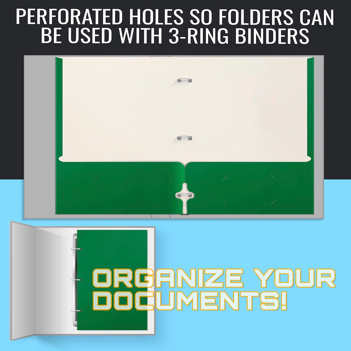 Better Office Products Two Pocket Portfolio Folders, 50-Pack, Green, Letter Size Paper Folders, 50 Pieces, Green, Paper folders with Pockets