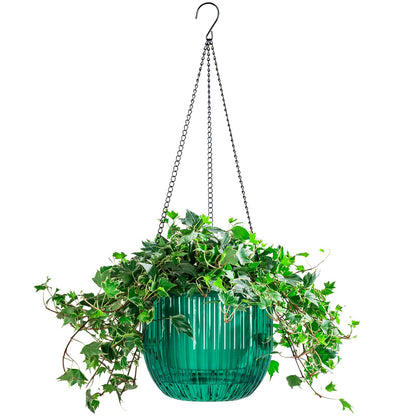 Melphoe 1 Pack Self Watering Hanging Planters Indoor Flower Pots, 8.3 Inch Outdoor Hanging Plant Pot Basket, Plant Hanger with 3Hooks Drainage Holes for Garden Home